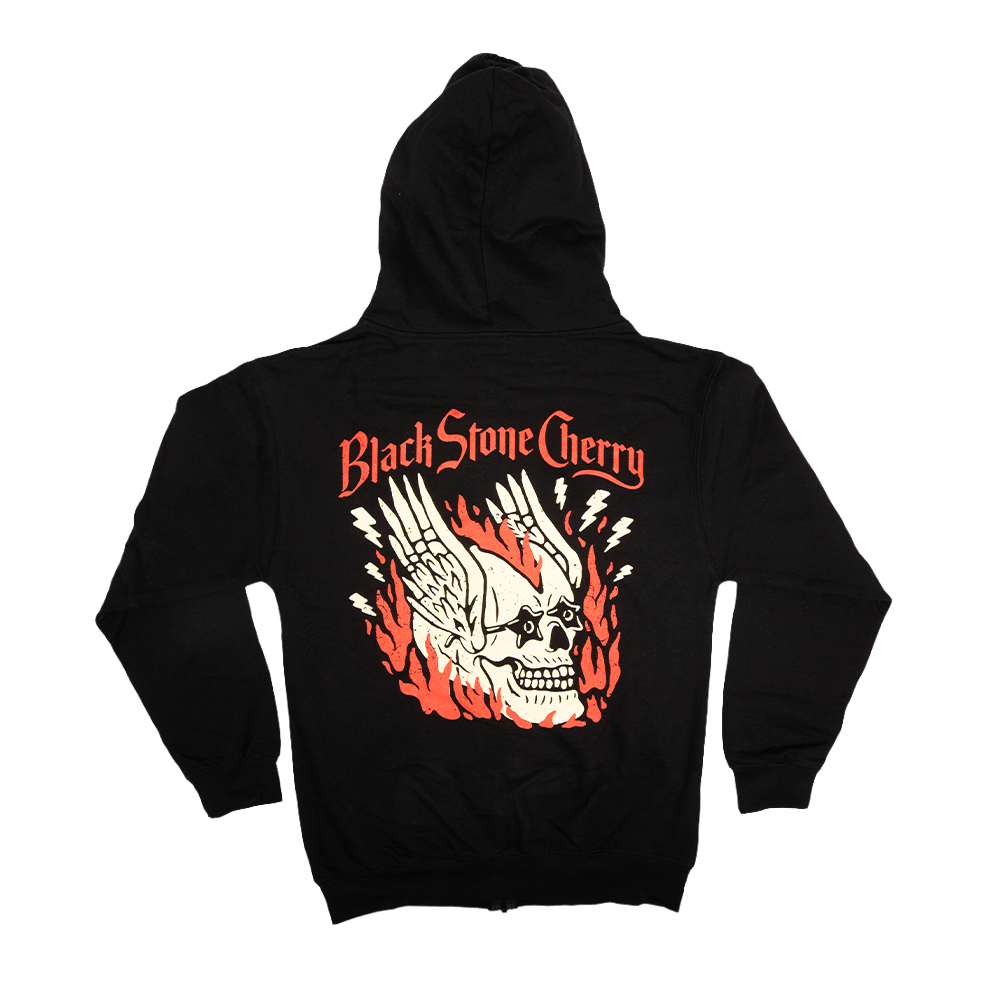 Flamin' Skull Zip Hood - Black