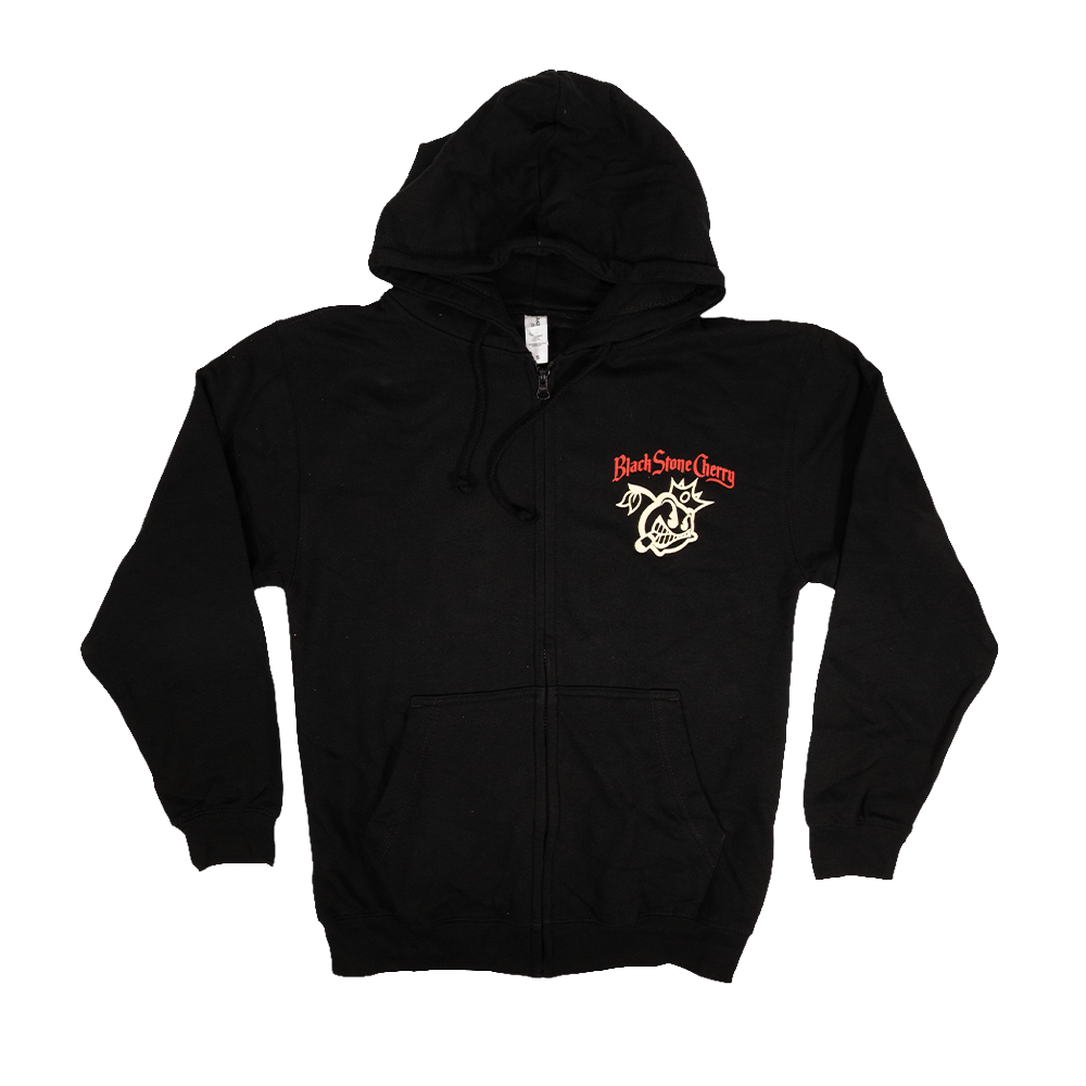 Flamin' Skull Zip Hood - Black