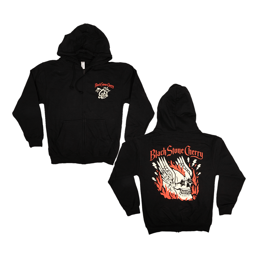 Flamin' Skull Zip Hood - Black