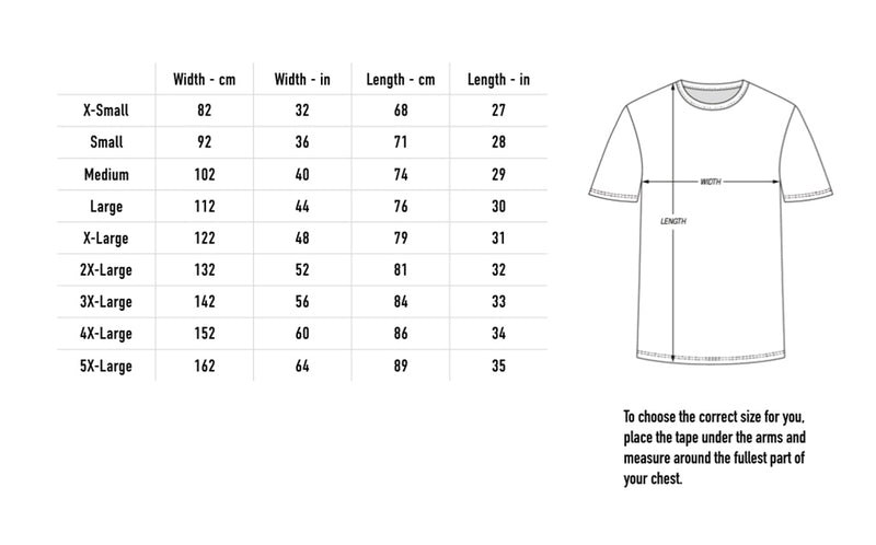 Size chart for Things My Father Said Lyric Tee - Black