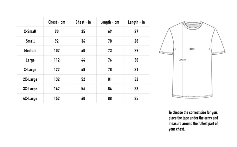 Size chart for SATS 23 Dublin Event Tee - Black