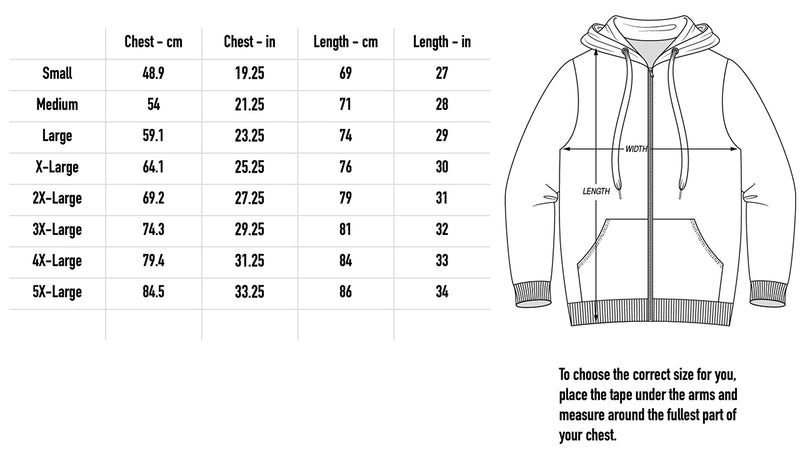 Size chart for Dragon UK 2023 Tour Zip Hood - Black